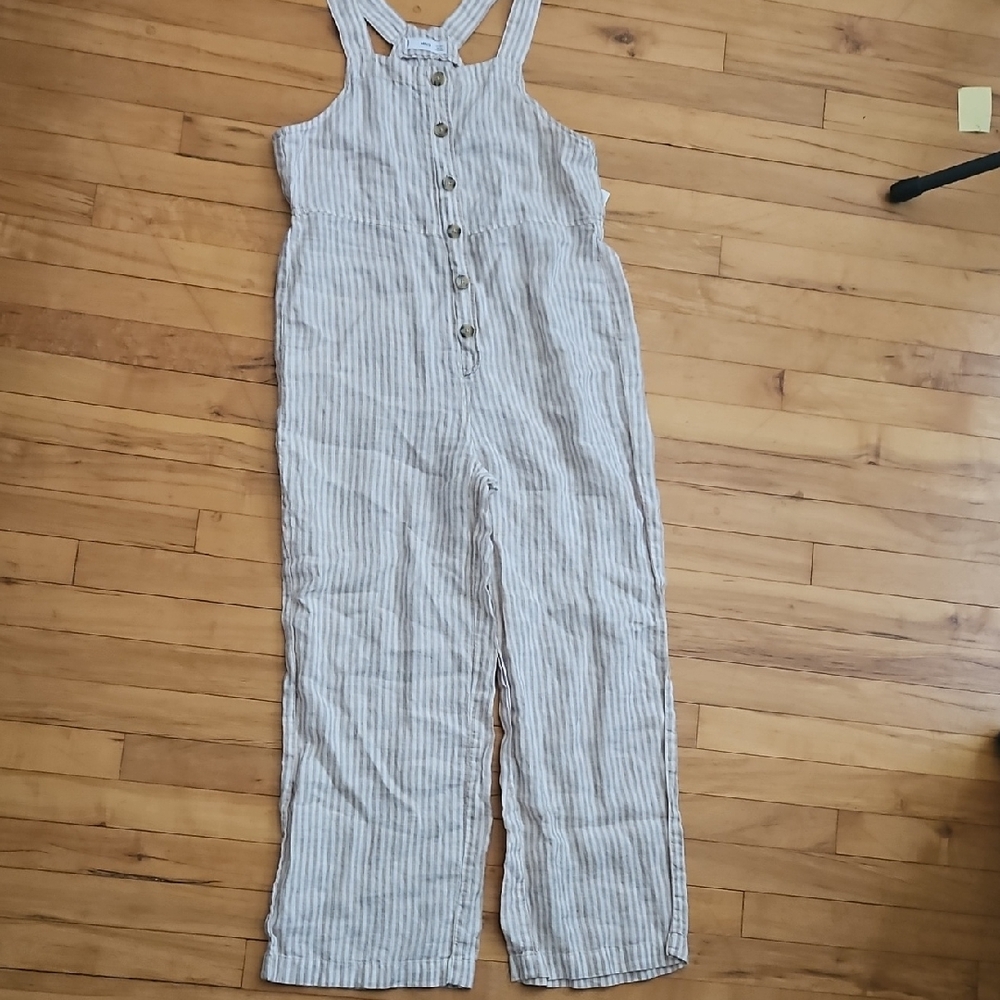 Mango Blue and White Striped Jumpsuit